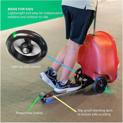Mala de Rodinhas Patinete Infantil Kiddietotes Carro de Corrida - Grandes Rodas de Iluminação Led