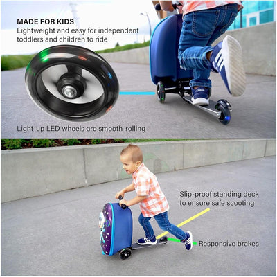 Mala de Rodinhas Patinete Infantil Kiddietotes Espaço - Grandes Rodas de Iluminação Led