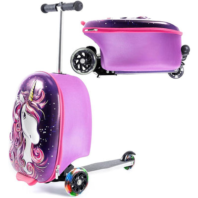 Mala de Rodinhas Patinete Infantil Kiddietotes Unicórnio - Projeto Exterior 3D de Casca Rígida